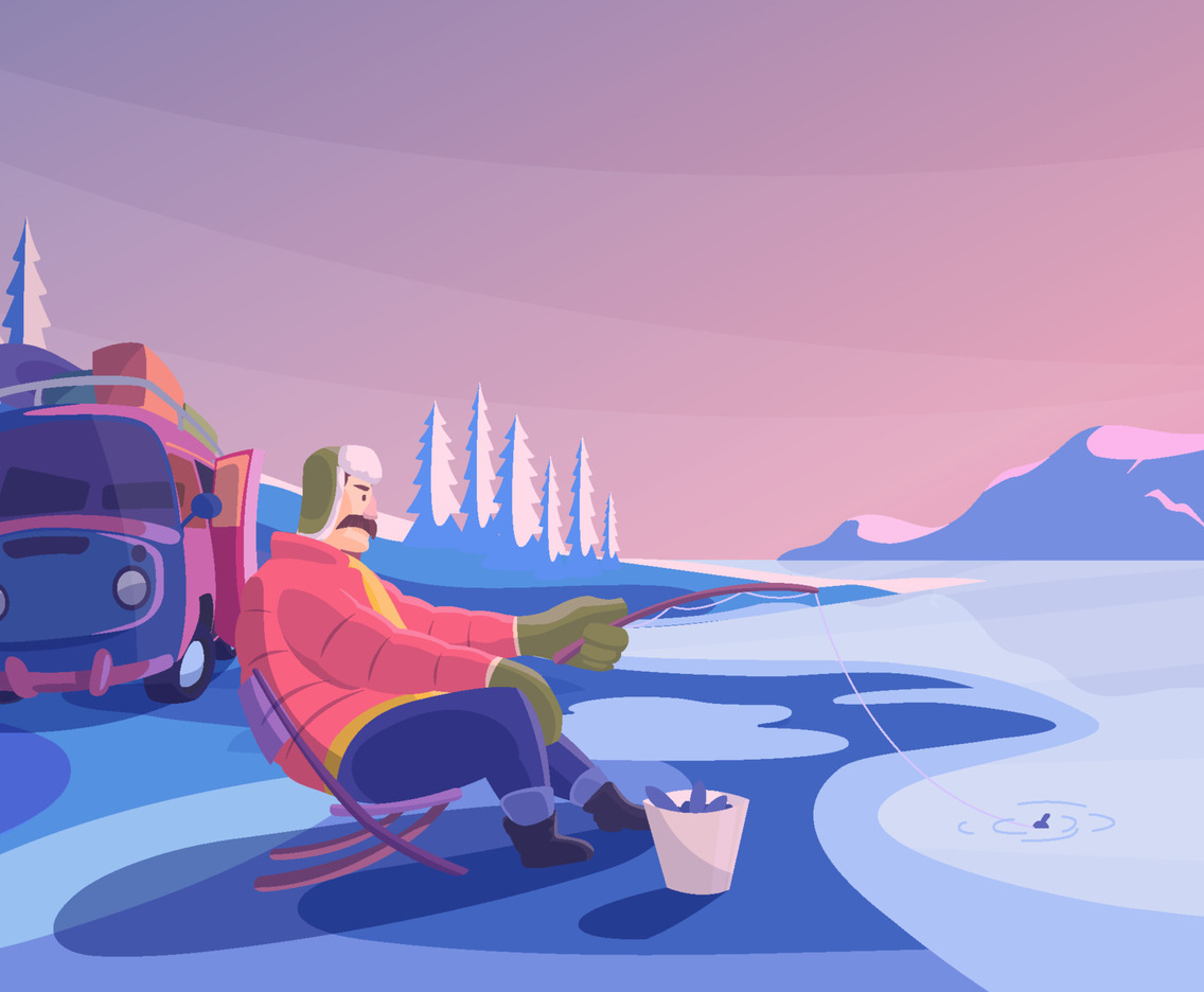 Man Having a Winter Fishing