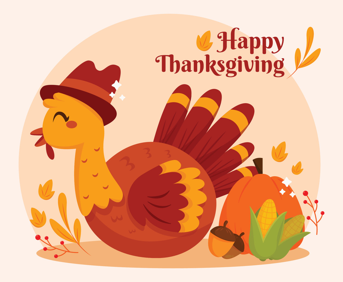 Cute Turkey Celebrates Thanksgiving