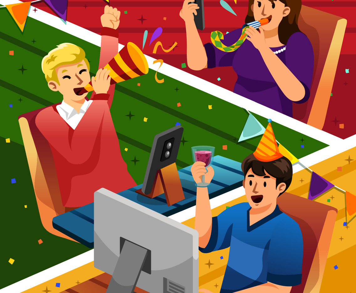 Friends Celebrating New Year on a Video Conference Call