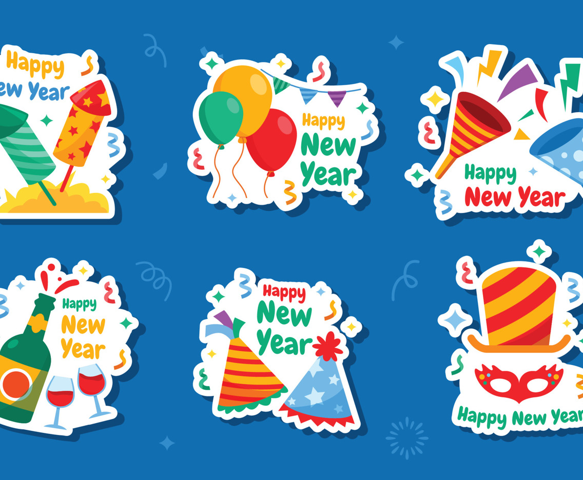 New Year Party Sticker Set