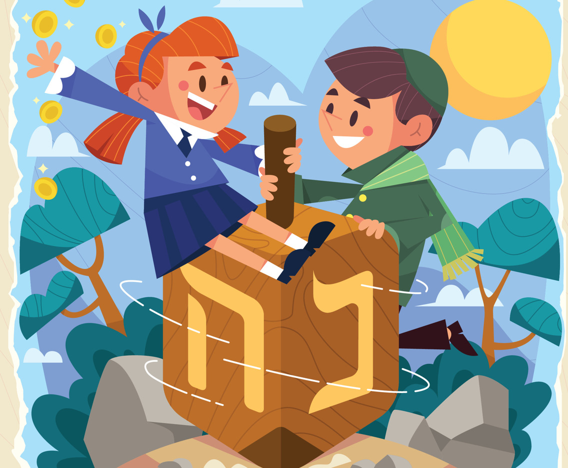 Children Play a Popular Dreidel Game