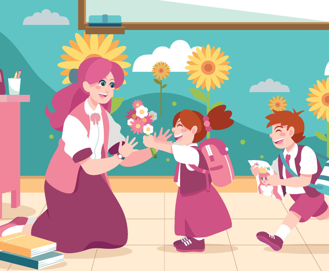 Students Give Presents to Teacher on Teacher's Day
