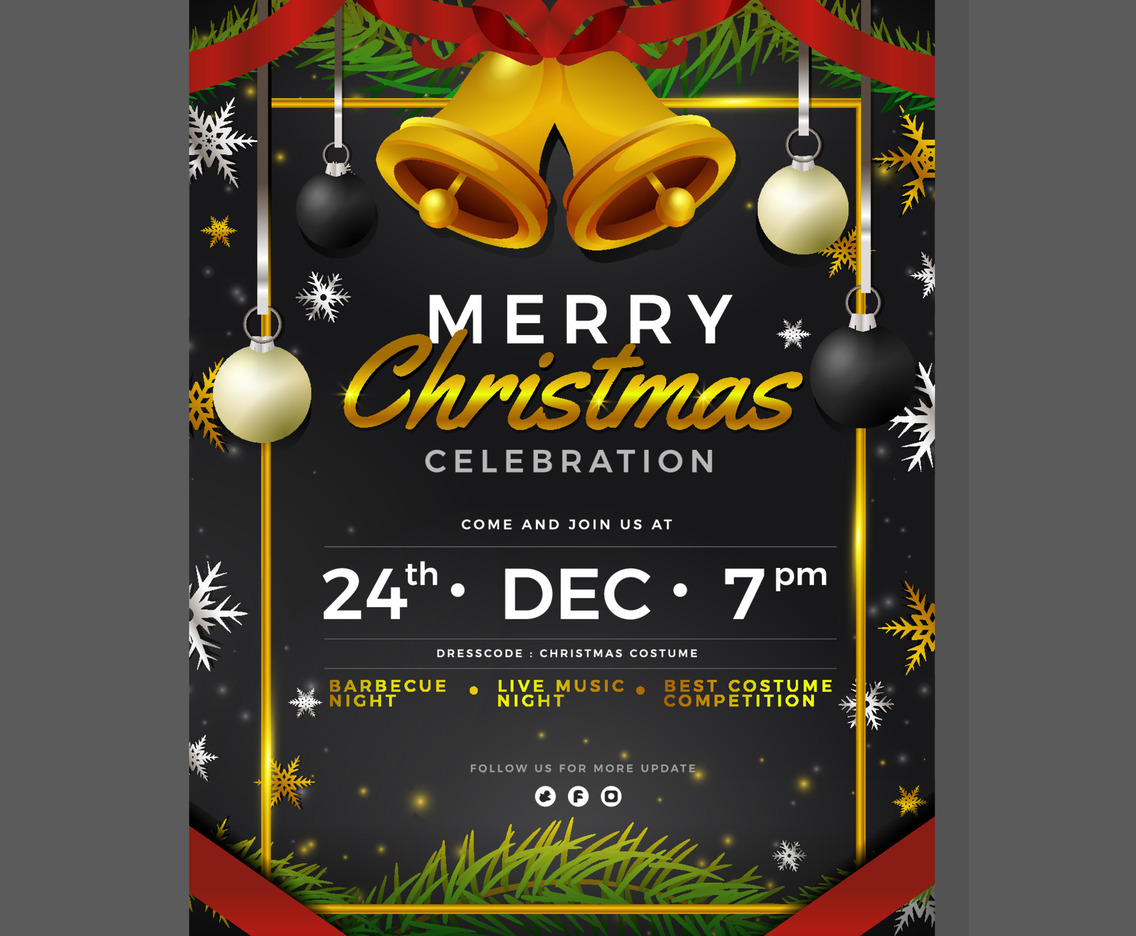 Elegant Christmas Celebration Poster with Bells and Snowflakes