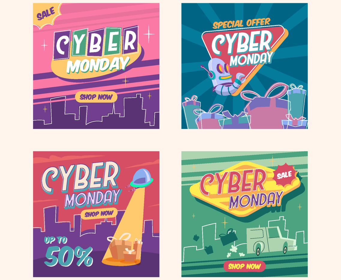 Retro Style of Cyber Monday Social Media Template