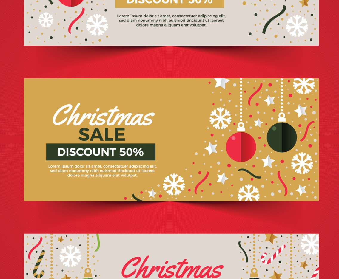 Minimalist Flat Christmas Sale Banner Collection with Confetti
