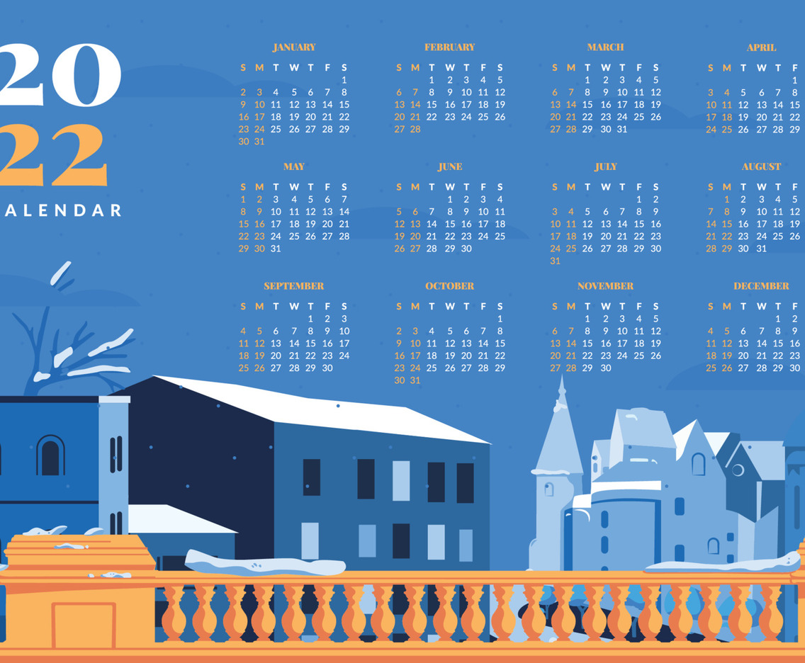 Winter Cities View From Bridge Calendar Template