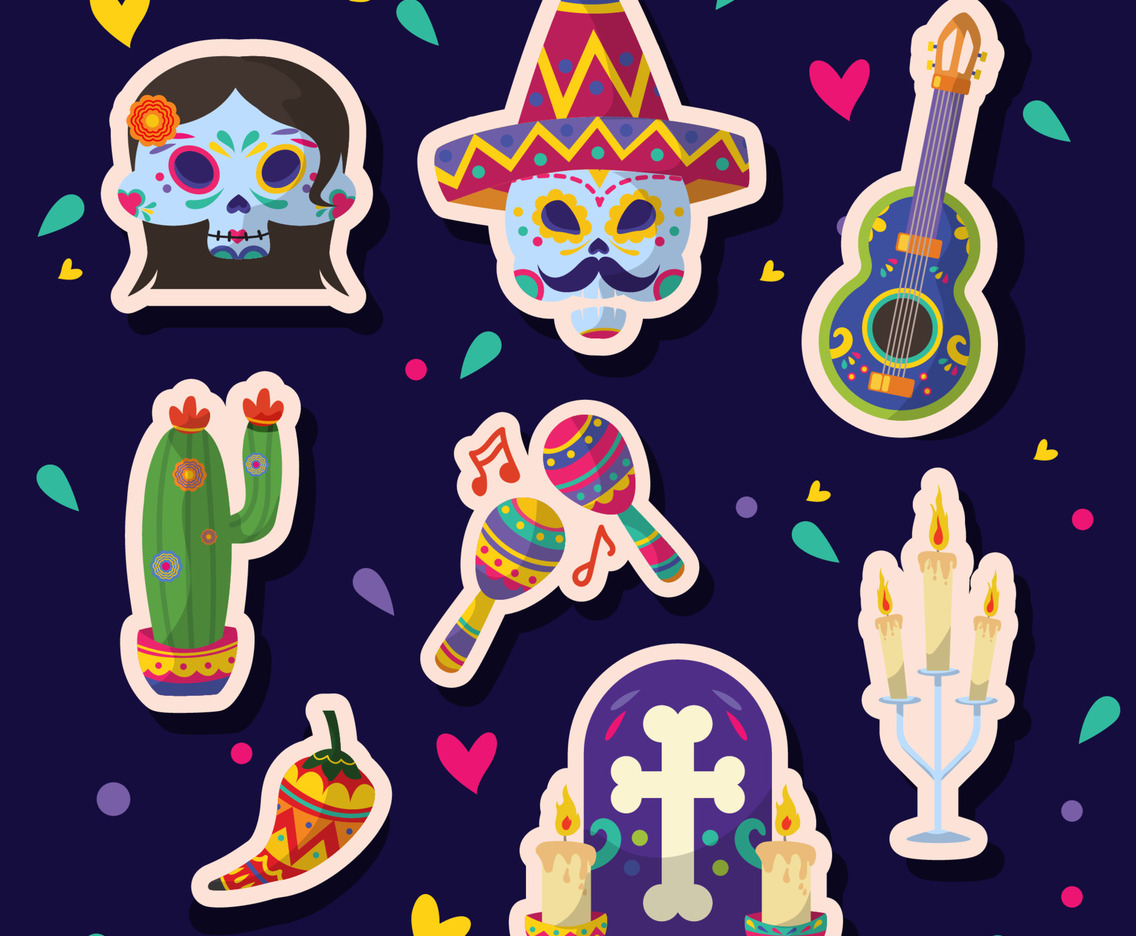 Collection of Day of the Dead Cute Stickers