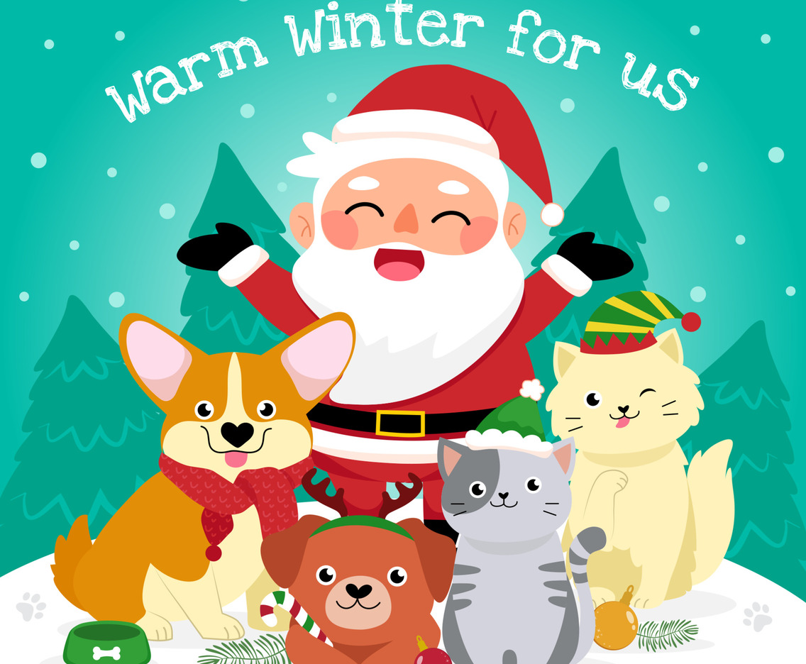 Santa with Animals in Winter Time