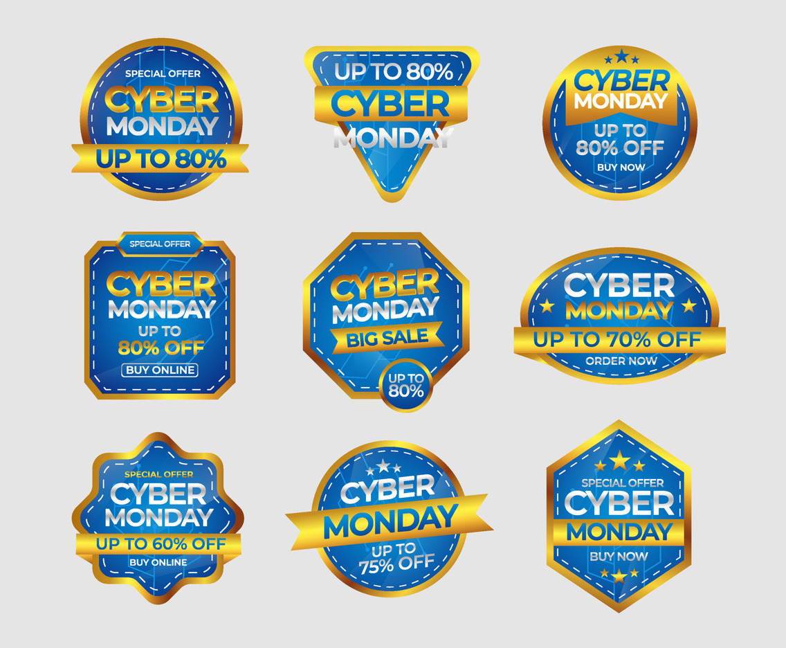 Cyber Monday Badges Collection in Luxury Gold Blue