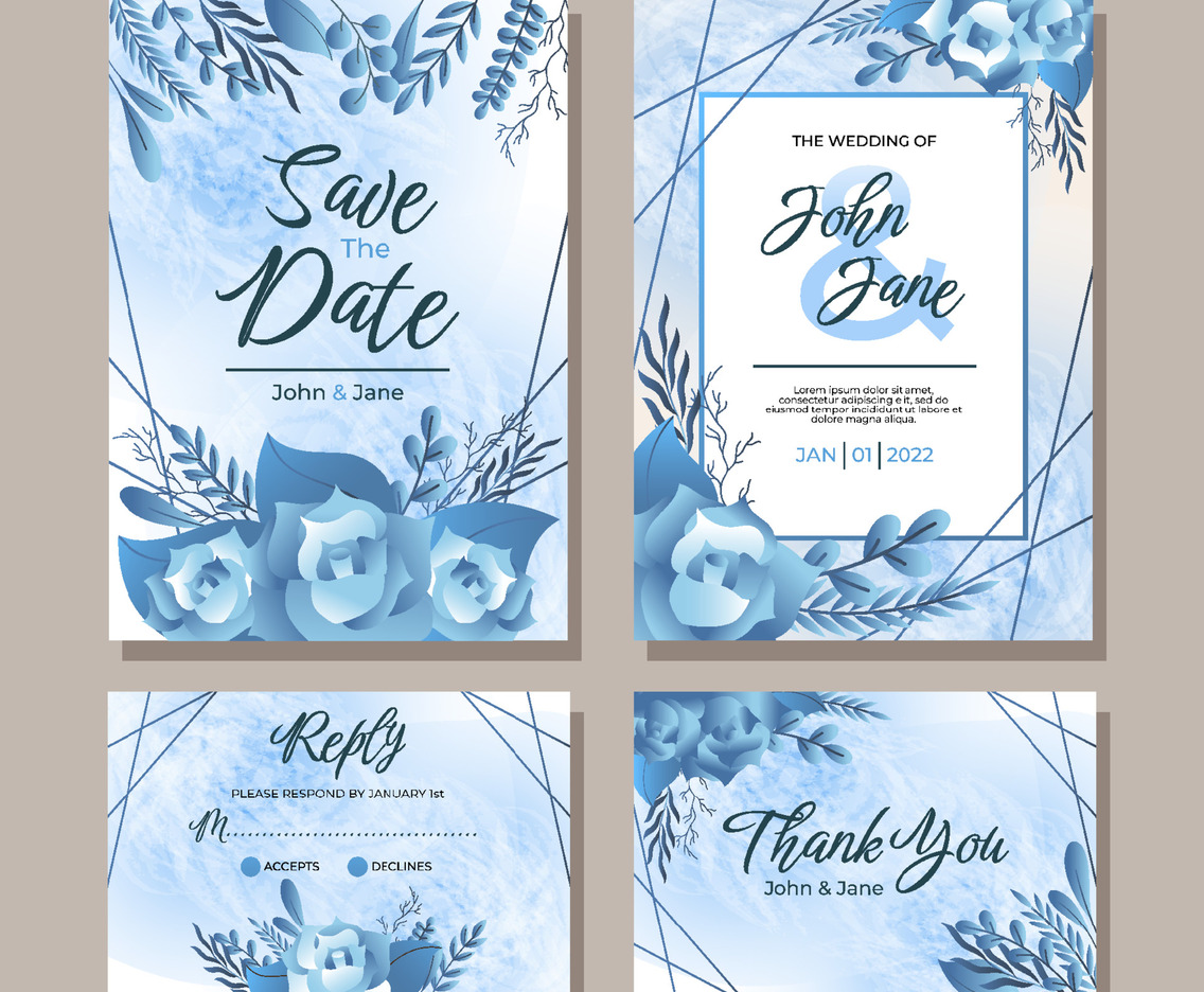 invitation Wedding Blue Rose