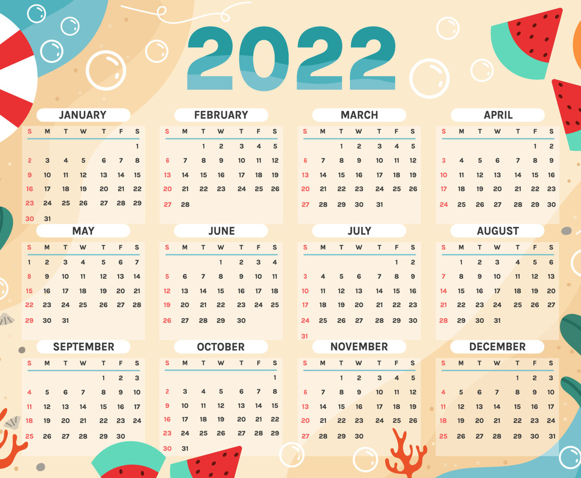 Beach Theme Calendar 2022