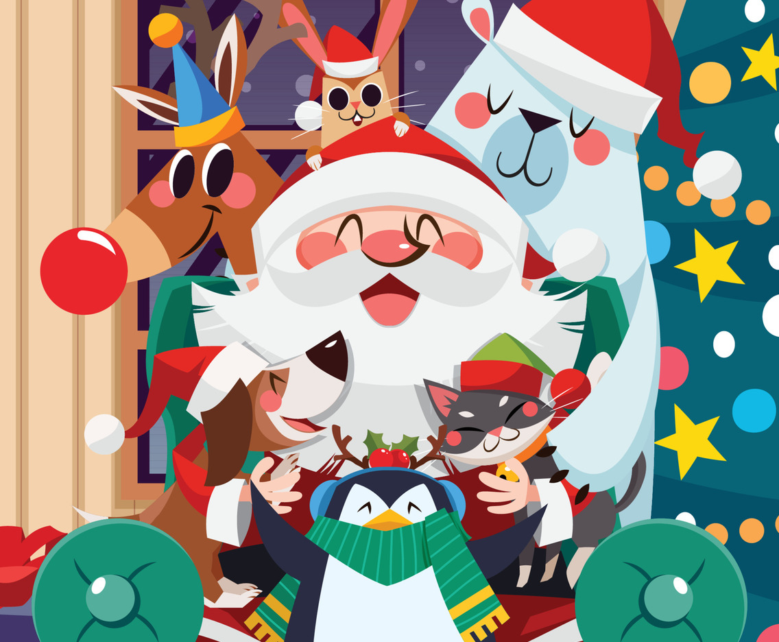 Santa Claus with Pets in Santa Paws Concept