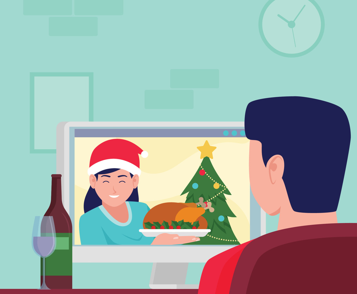 Couple Having a Virtual Dinner through Video Call