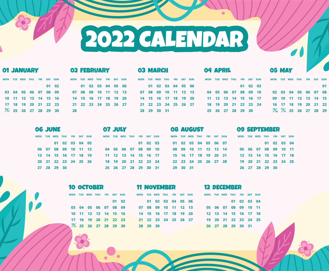 Template of Floral Calendar 2022