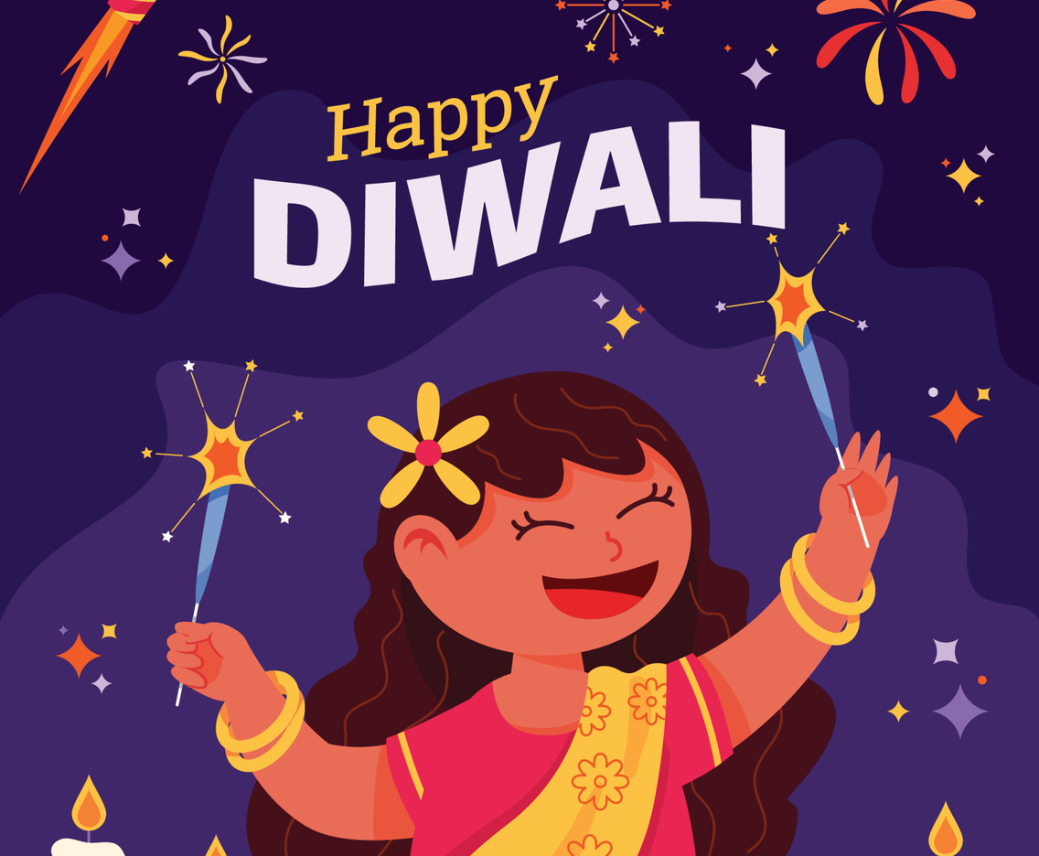 Girl with Firecrackers on Hands Celebrating Diwali