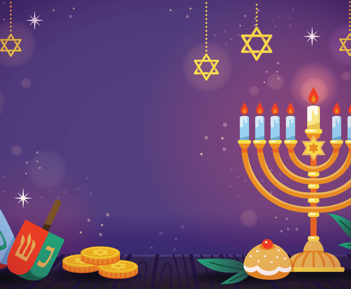 Hanukkah Festival Background with Menorah and Dreidel