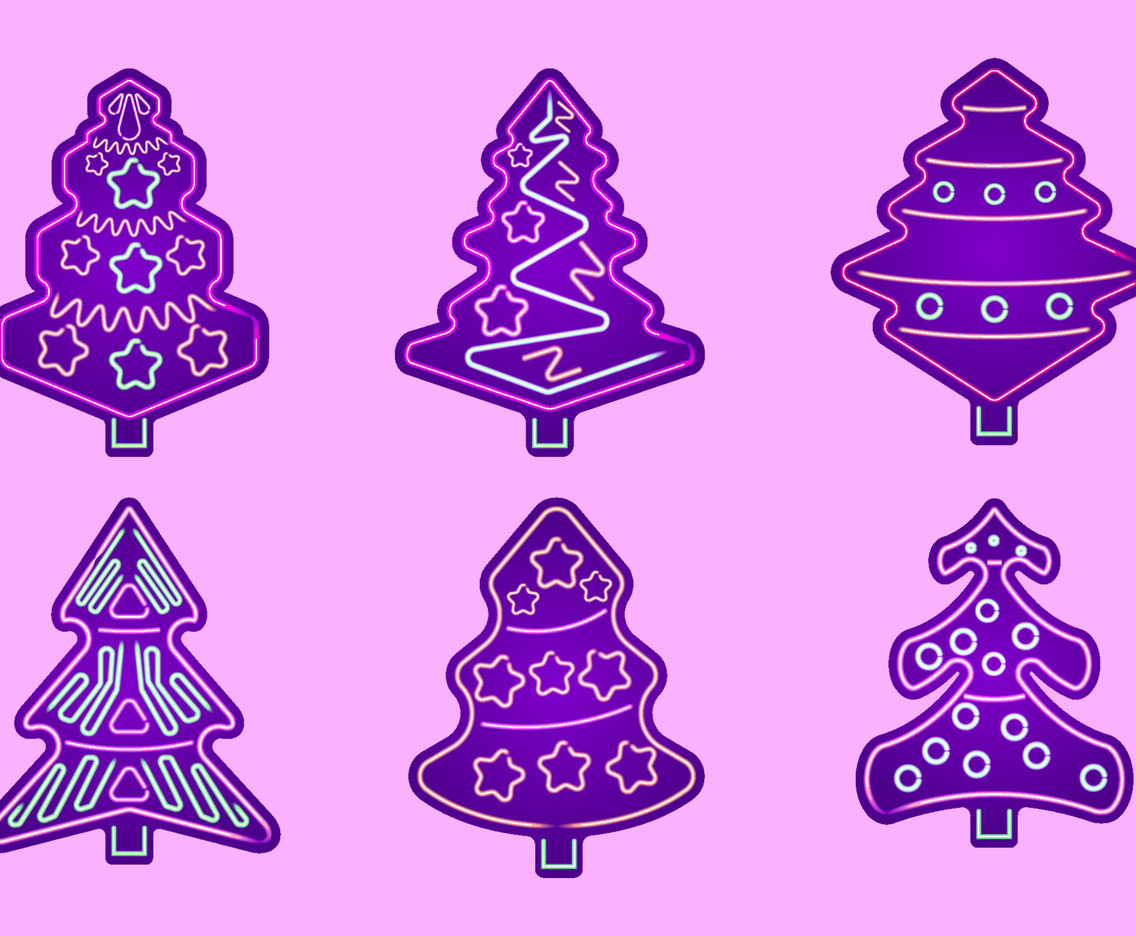 Set Of Christmas Tree in Neon Light Effects