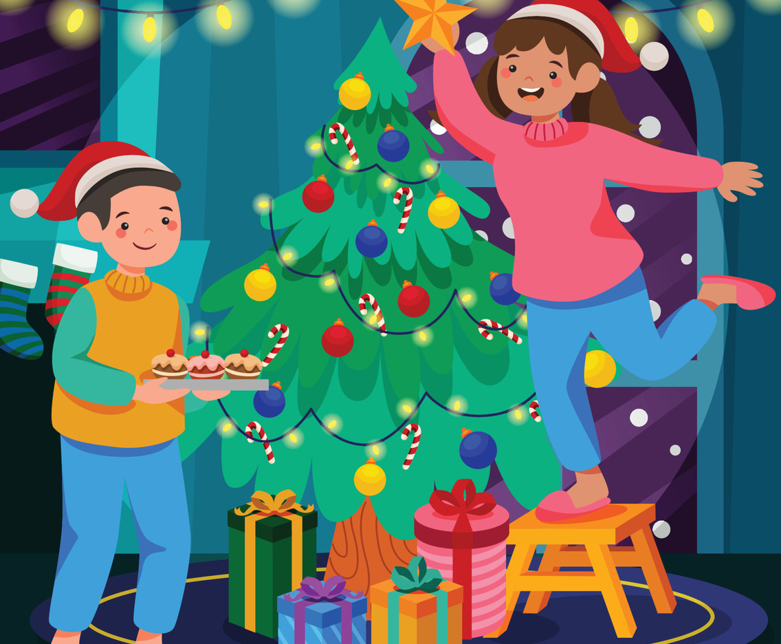 Couple Baking Cookies and Decorating Christmas Tree
