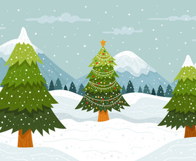 Mountain Winter View Christmas Tree Background
