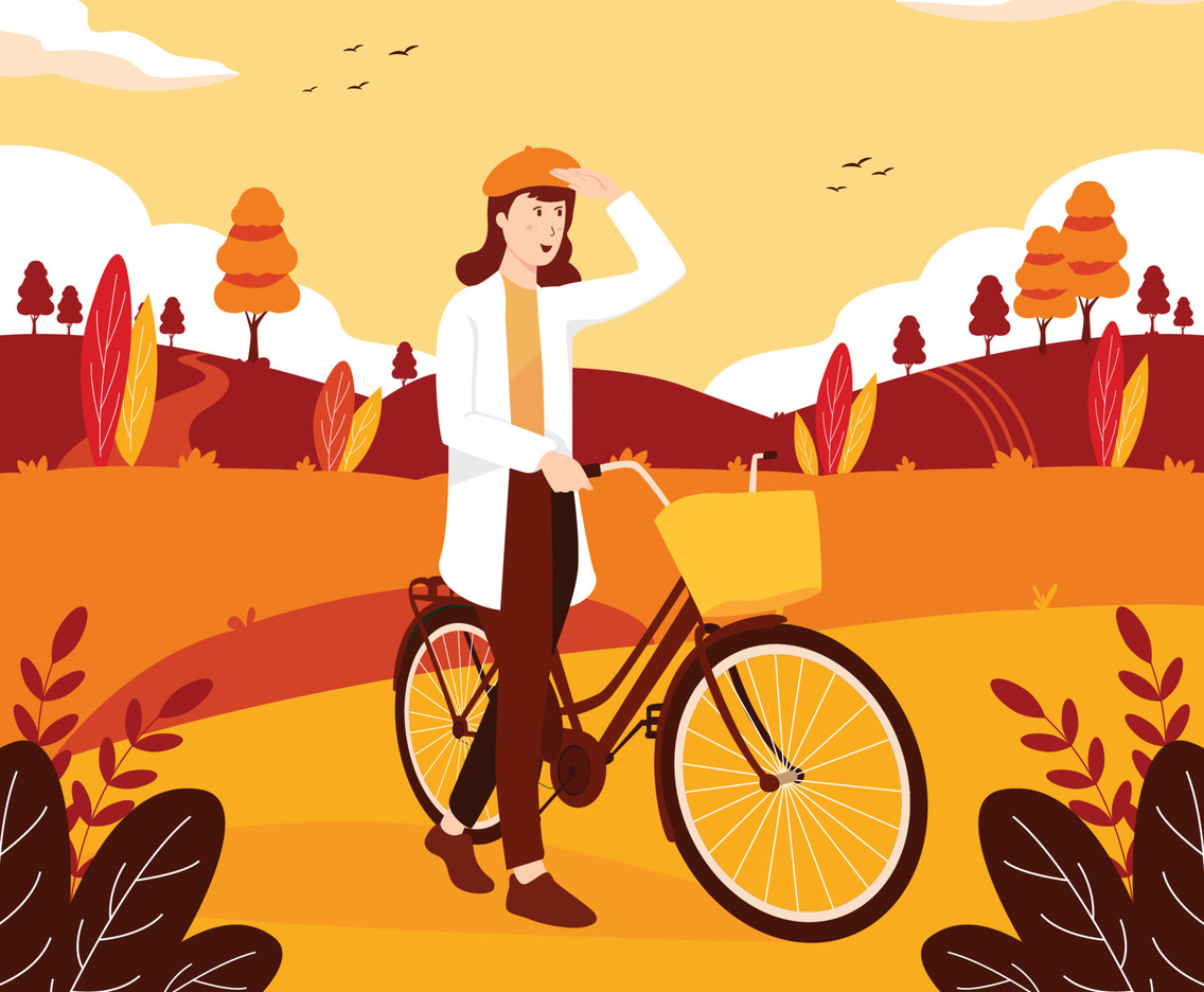 Woman With Bicycle Looking In Distance
