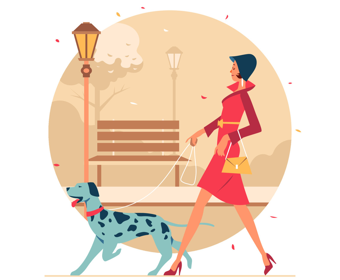 Woman Walking With Her Dog