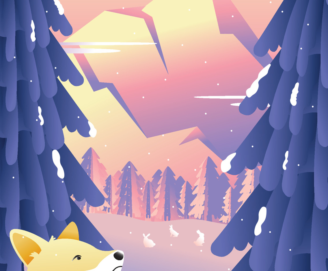 A Fox Hunting the Rabbits on Winter