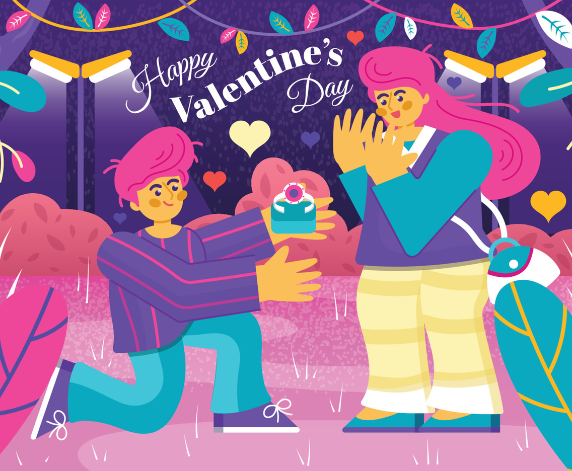 Man Proposing to the Woman with Colorful Background Template
