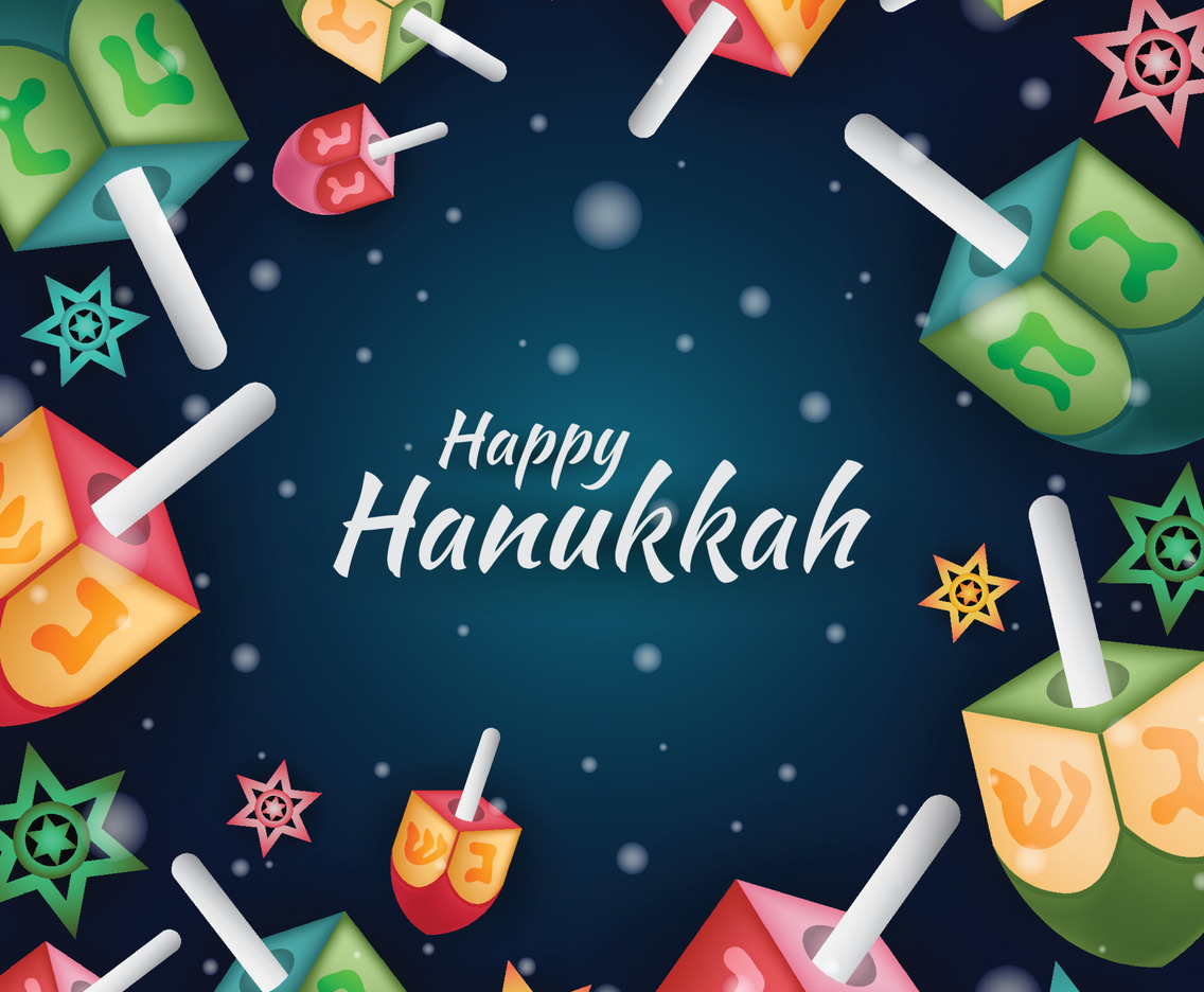 Colorful Happy Hanukkah with Dreidel Background Template