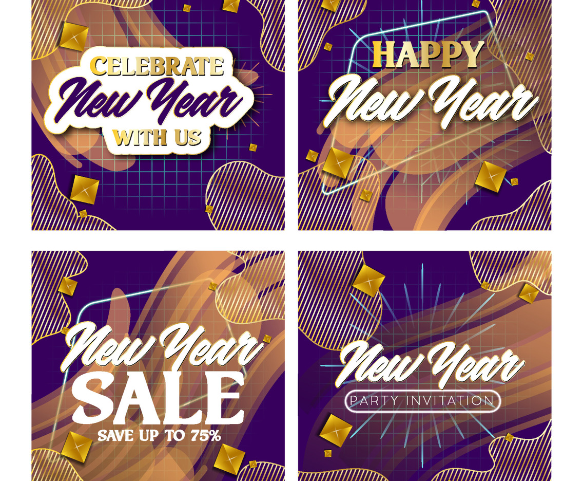 Set of Square Social Media New Year Background