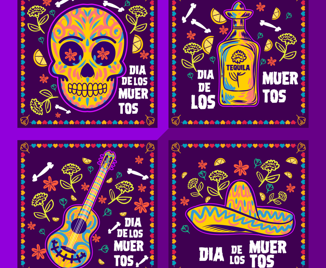 Set of Day of the dead Dia de los muertos Square Design