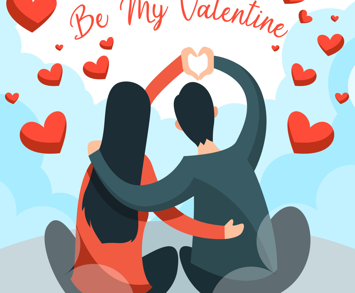 Valentine Couple Illustration Making a Heart Hand Shape