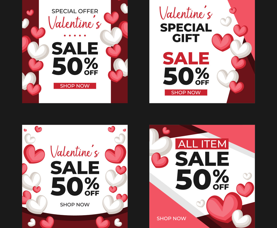 Valentine Sale Media Social Promotional Template Set