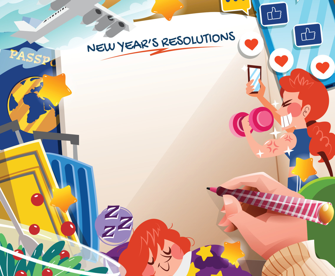 New Years Resolutions Note Background Cartoon Concept
