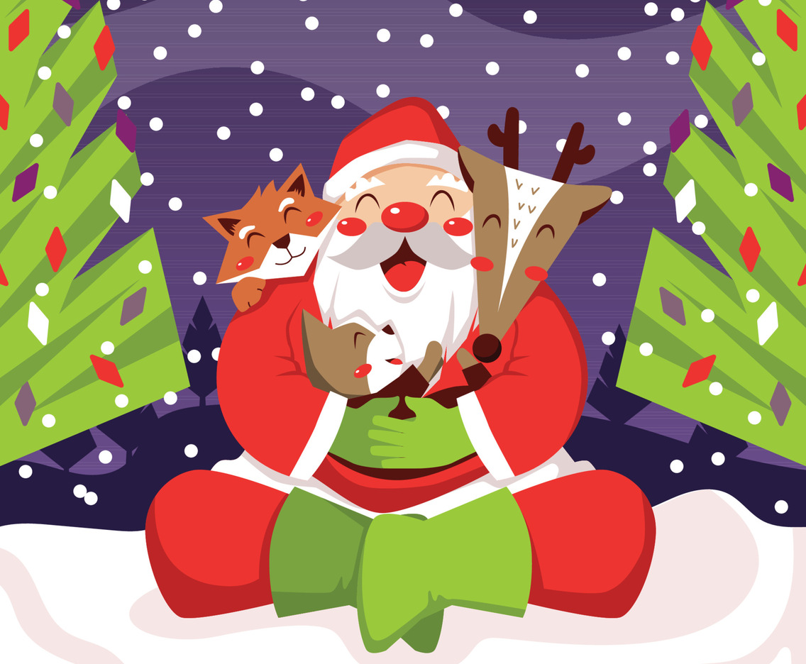 Santa Claus with Santa Paws During Snow Fall
