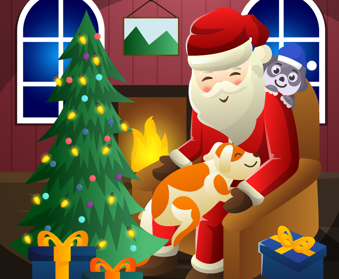 Santa Claus and Pets in Santa Paws Concept