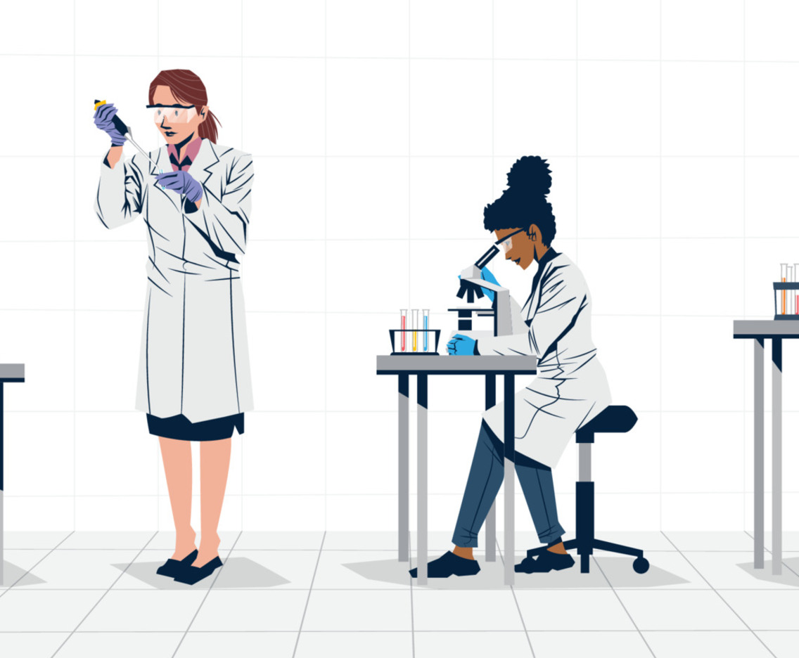 Woman Scientist Working at Laboratory Characters Set