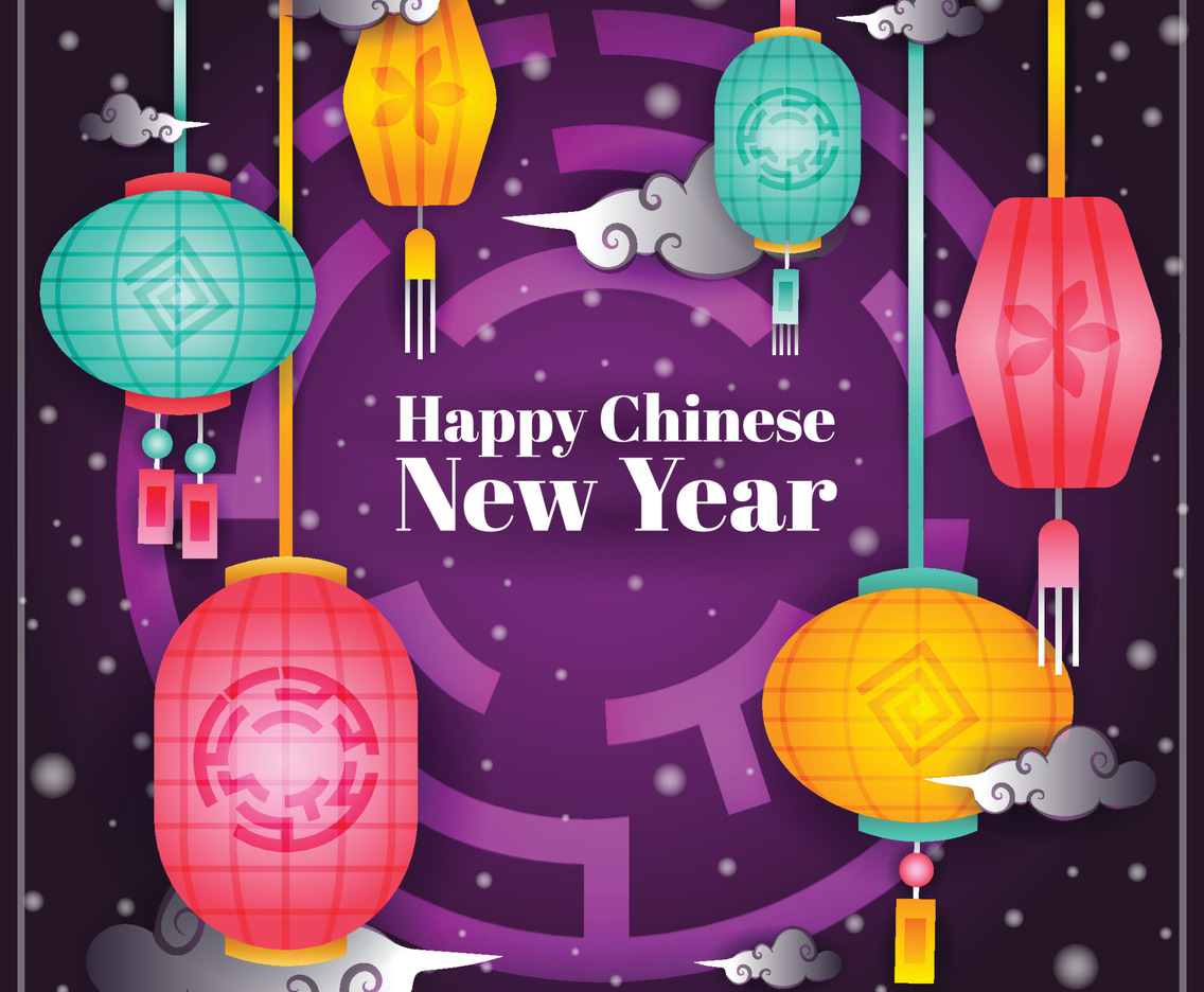 Happy Chinese New Year with Lanterns Background Template
