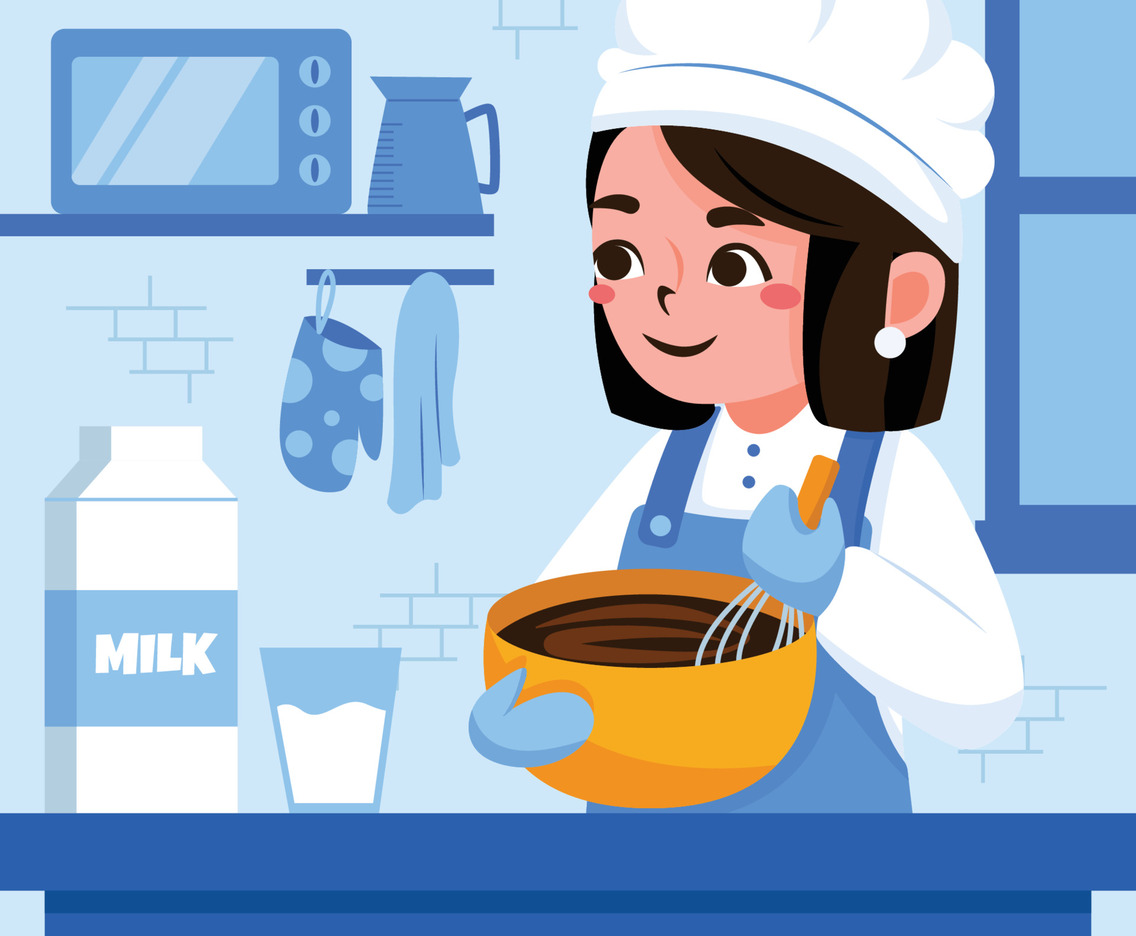 A Girl Baking A Cake in The Kitchen