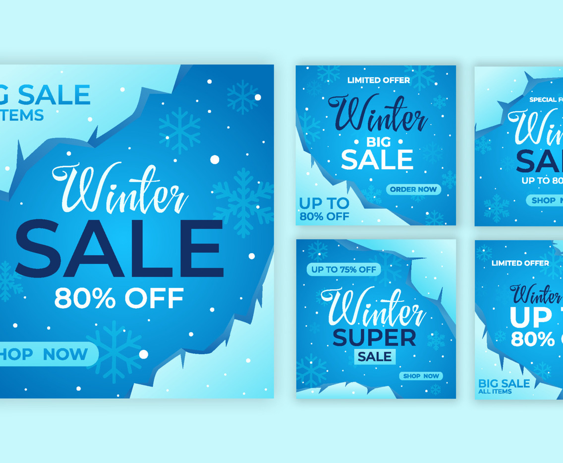 Set Collection of Social Media Post Winter Sale