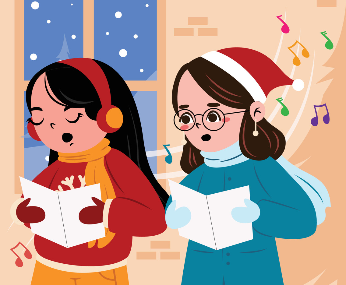 Two People Singing Carols Concept