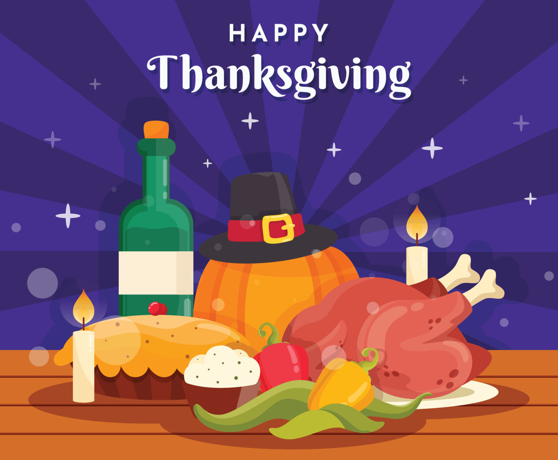 Cute Flat Dinner Thanksgiving Background