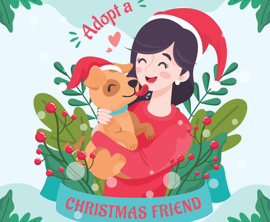 Woman Adopting and Hug Puppy at Christmas Time