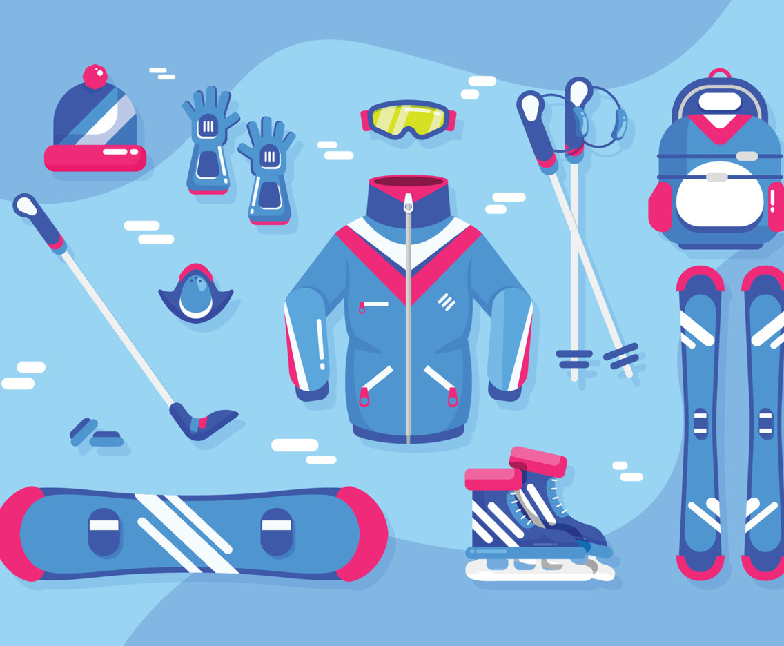 Set of Winter Sport Equipment Items