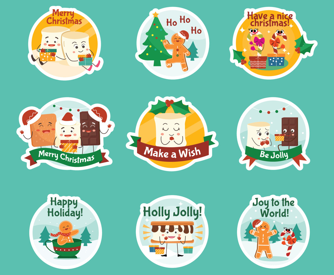 Sticker Set of Sweet Treats for Christmas Celebration