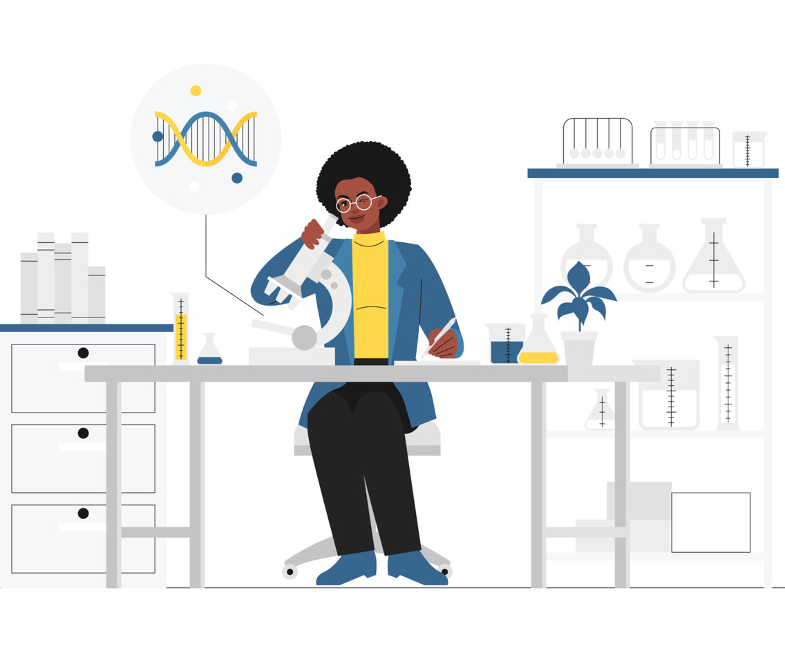Woman Scientist Character Using Microscope