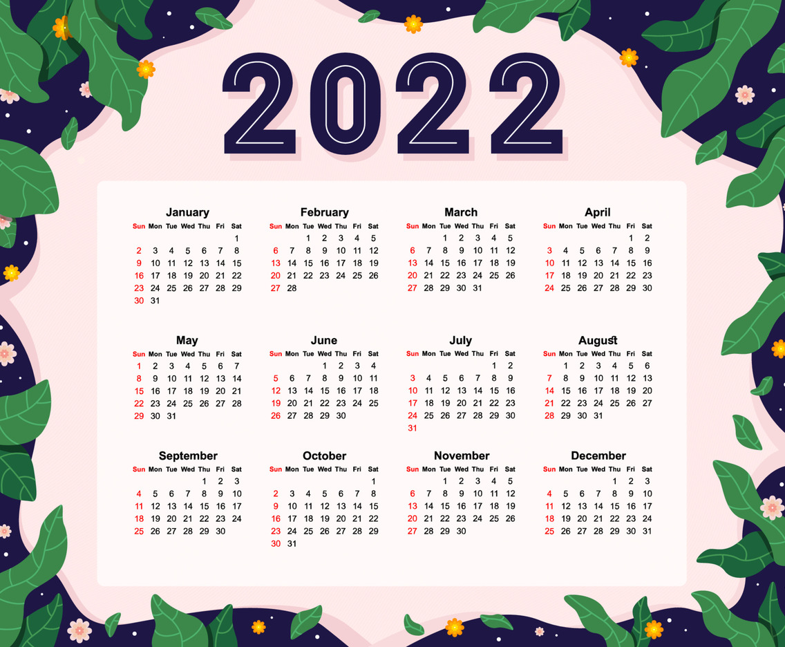 2022 Calendar With Green Nature Background