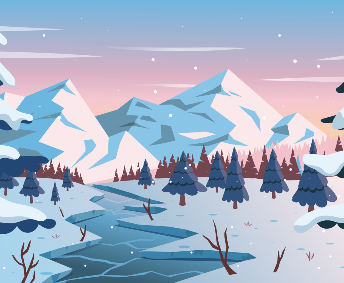 Small Stream and Snowy Mountain