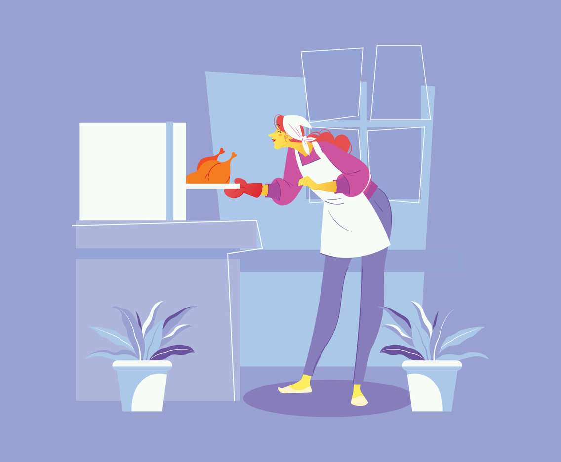 Woman Cooking Chicken