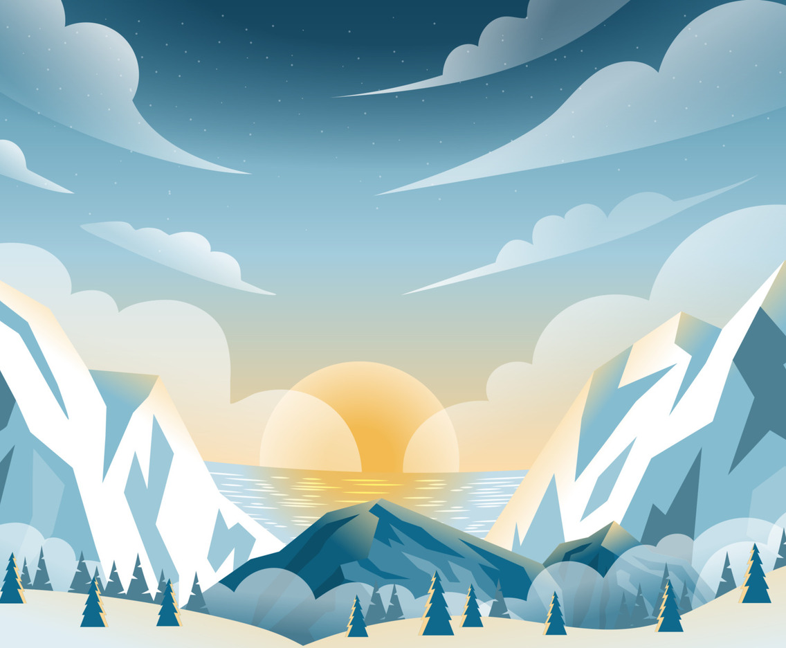 Sunset on between Snowy Mountain