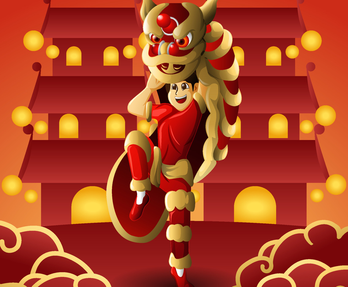Lion Dance Chinese in New Year Celebration